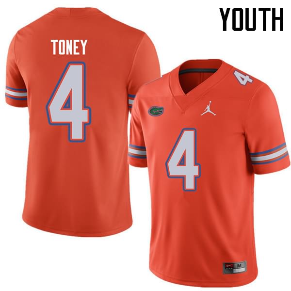 NCAA Florida Gators Kadarius Toney Youth #4 Jordan Brand Orange Stitched Authentic College Football Jersey TRQ8564FZ